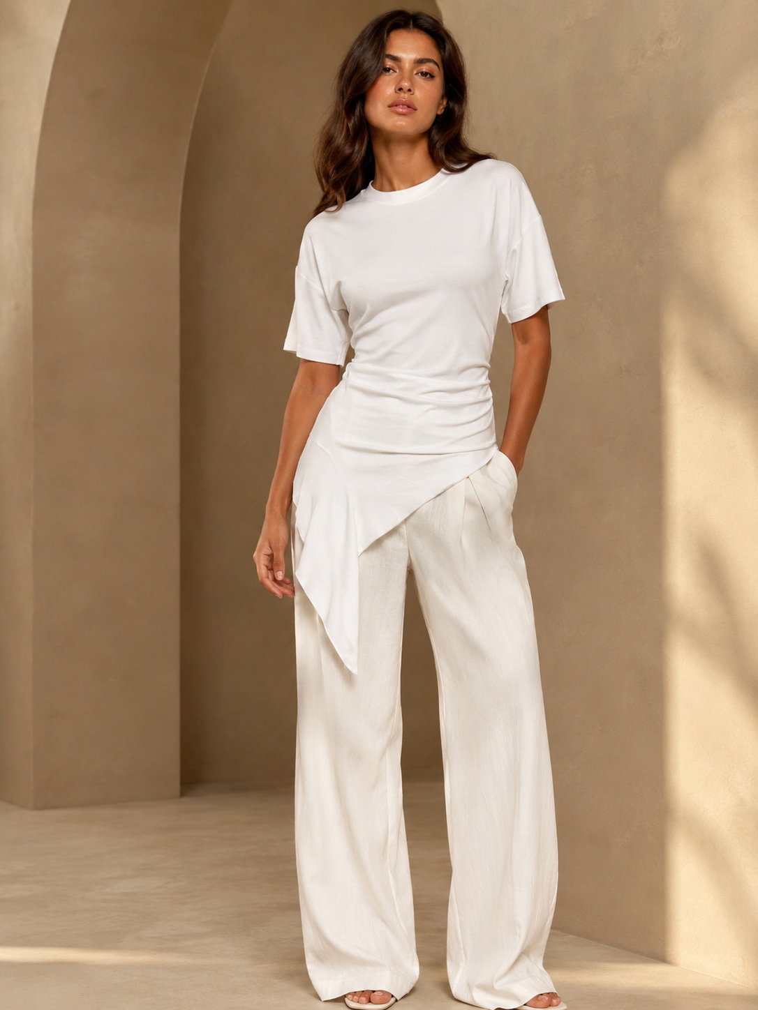 Ivory Drape Asymmetrical Top