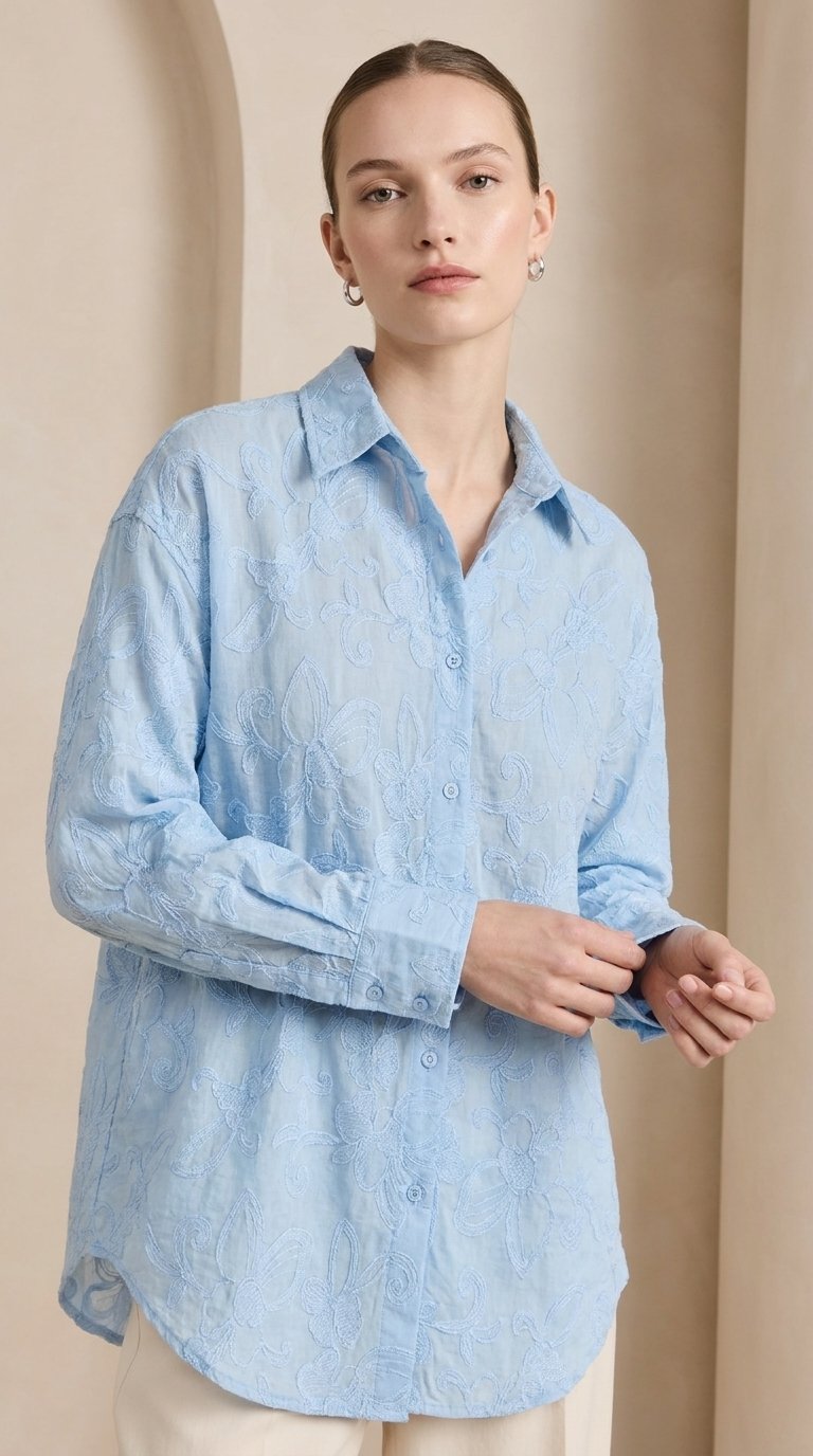 Sky Bloom Embroidered Shirt