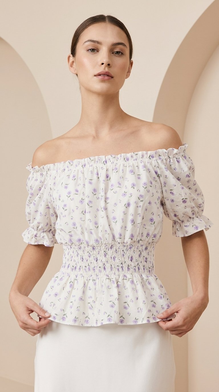 Lavender Bloom Off-Shoulder Top