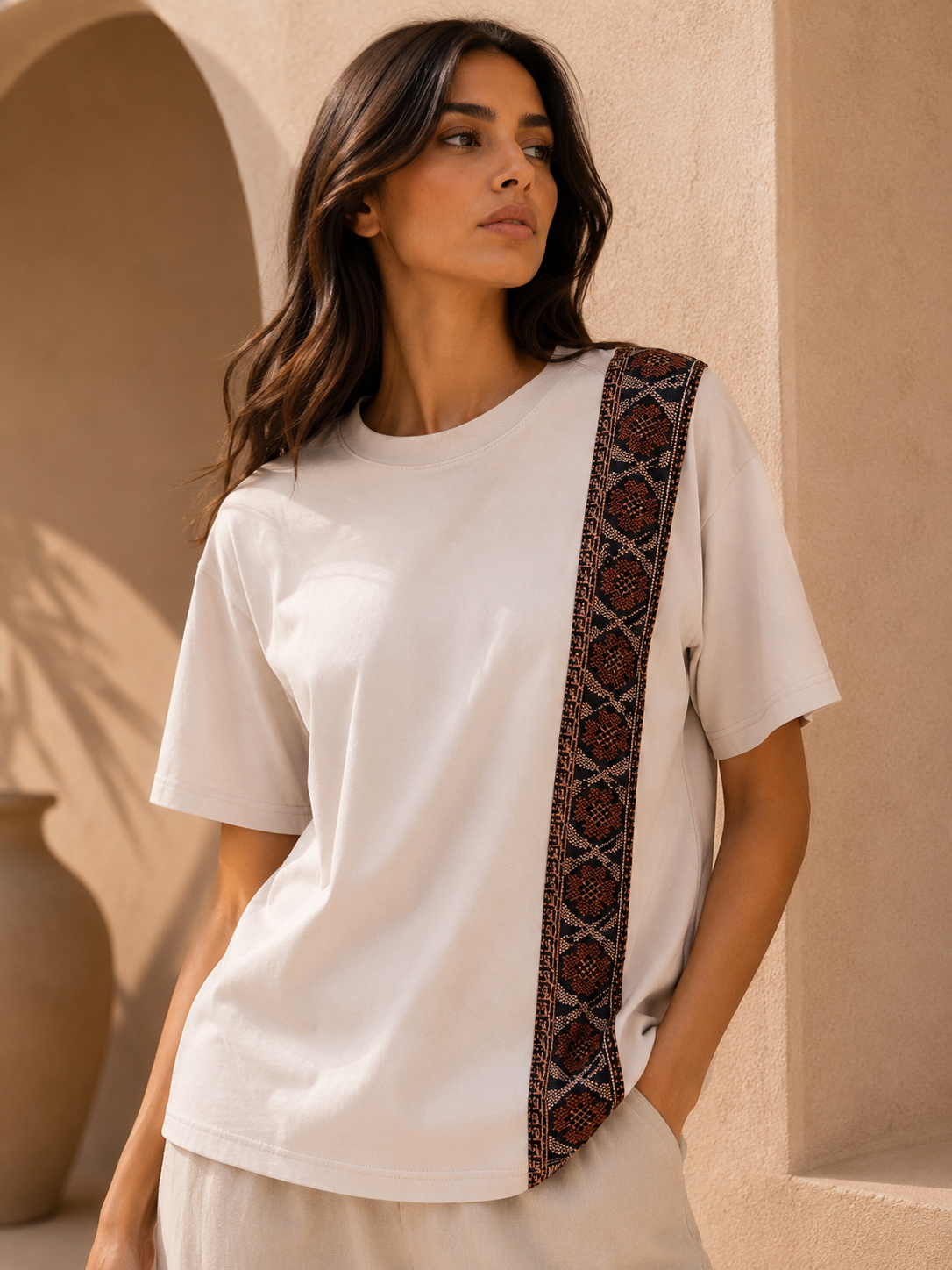 Edmonds Heritage Stripe Oversized T-Shirt – Cream & Brown