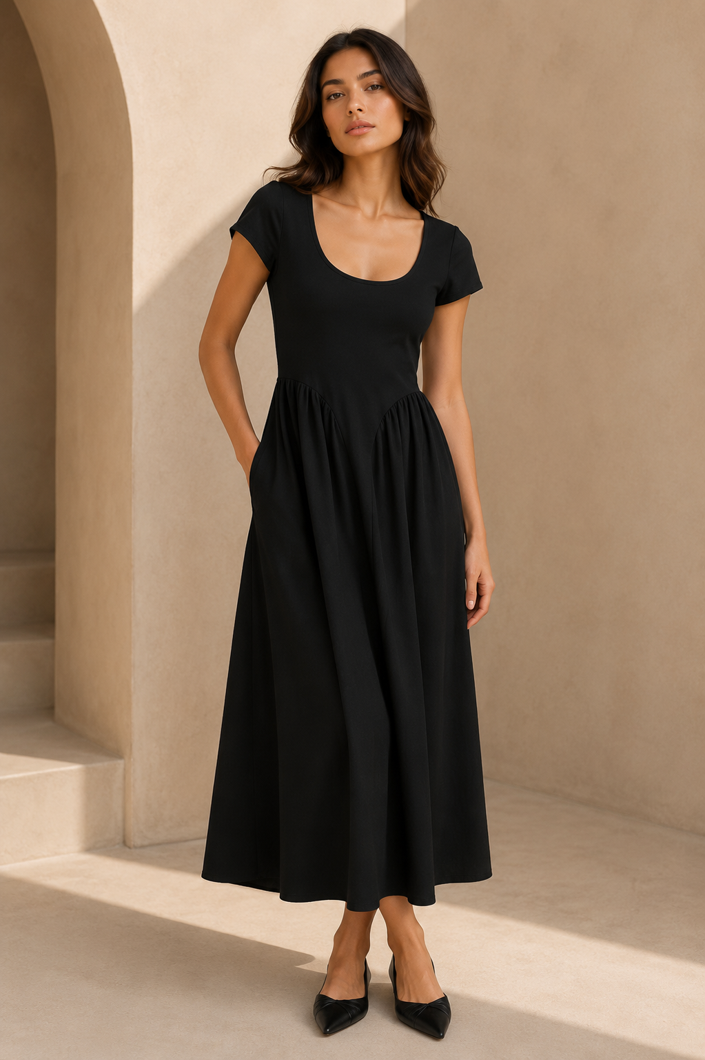 Noir Scoop-Neck Maxi Dress