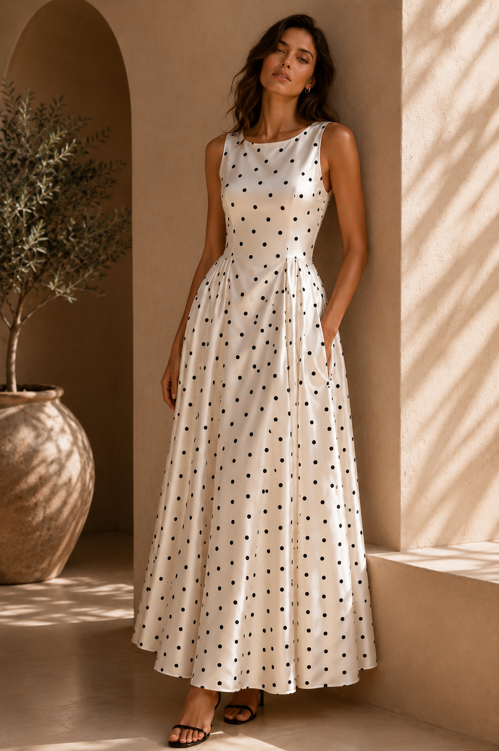 Monroe Polka Dot Satin Maxi Dress