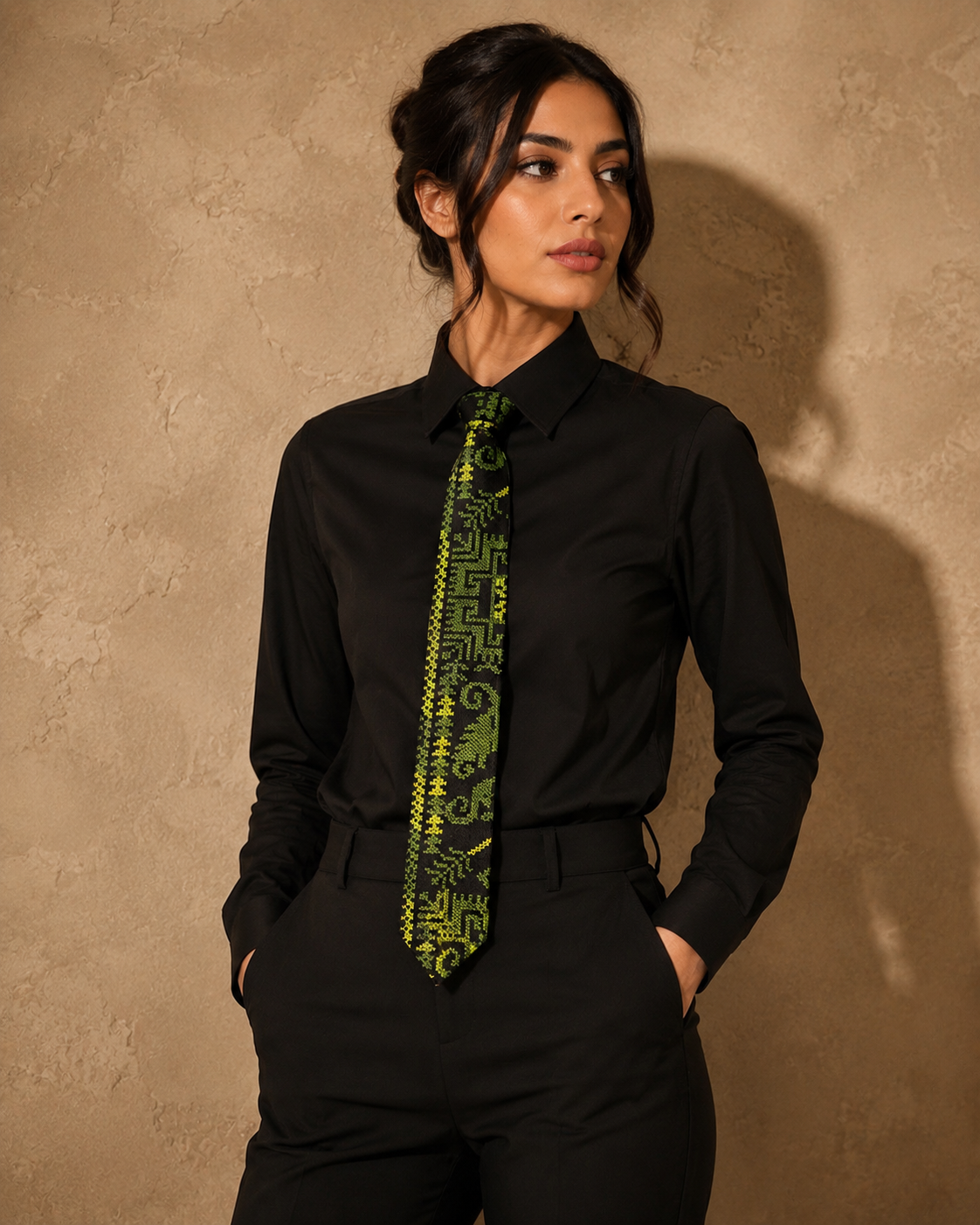 Palestinian Tatreez Necktie – Olive Green