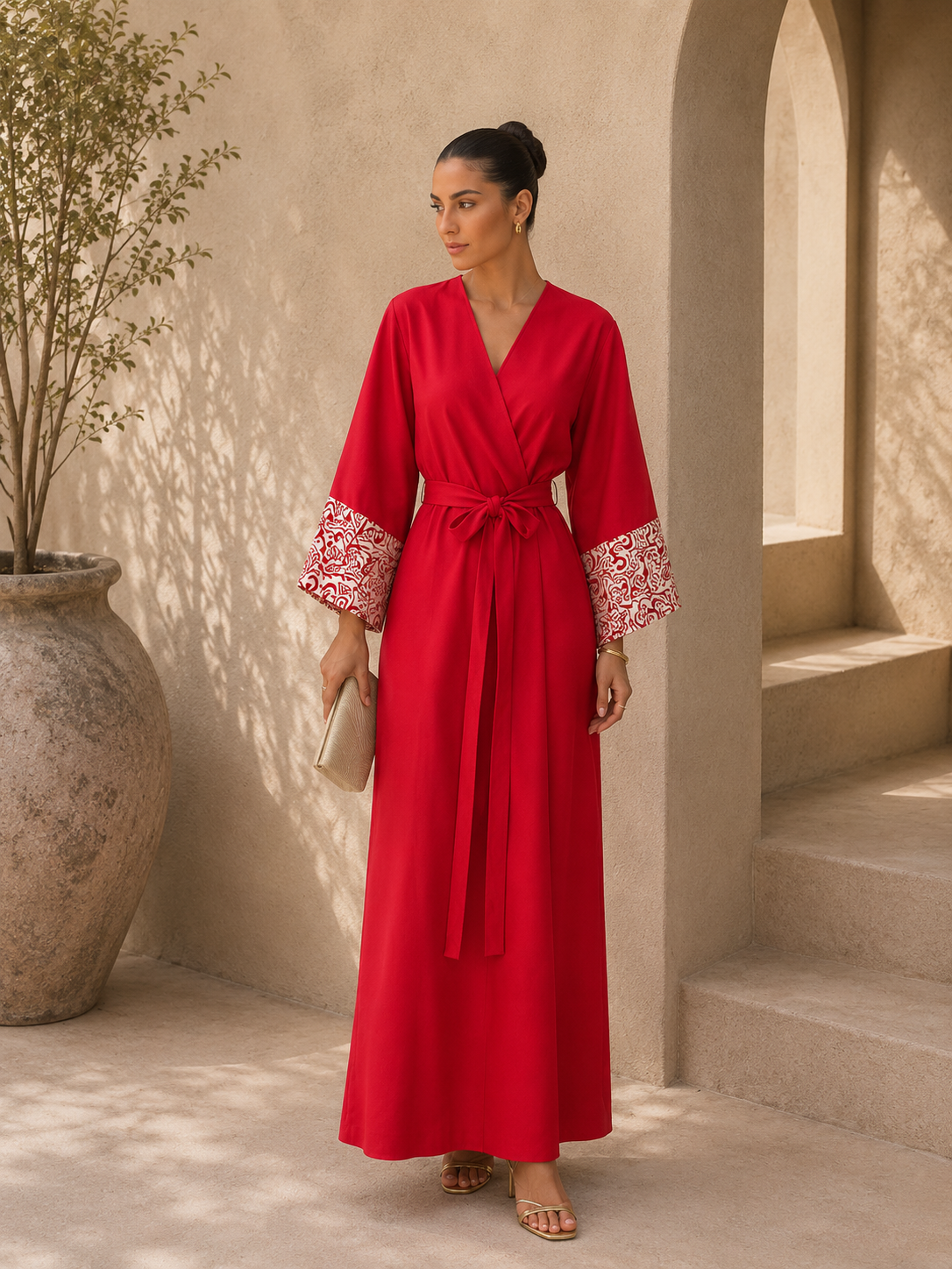 Ruby Elegance Belted Abaya