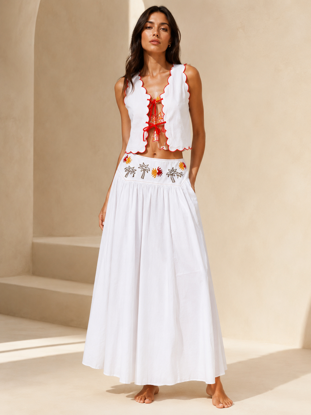 Mediterranean Embroidered Maxi Skirt Set