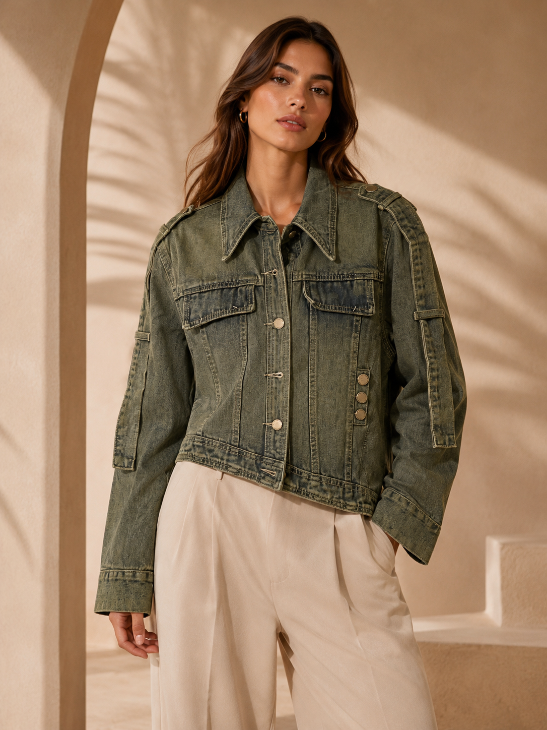 Vintage Washed Denim Utility Jacket