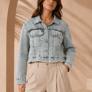 Frayed Hem Cropped Denim Jacket