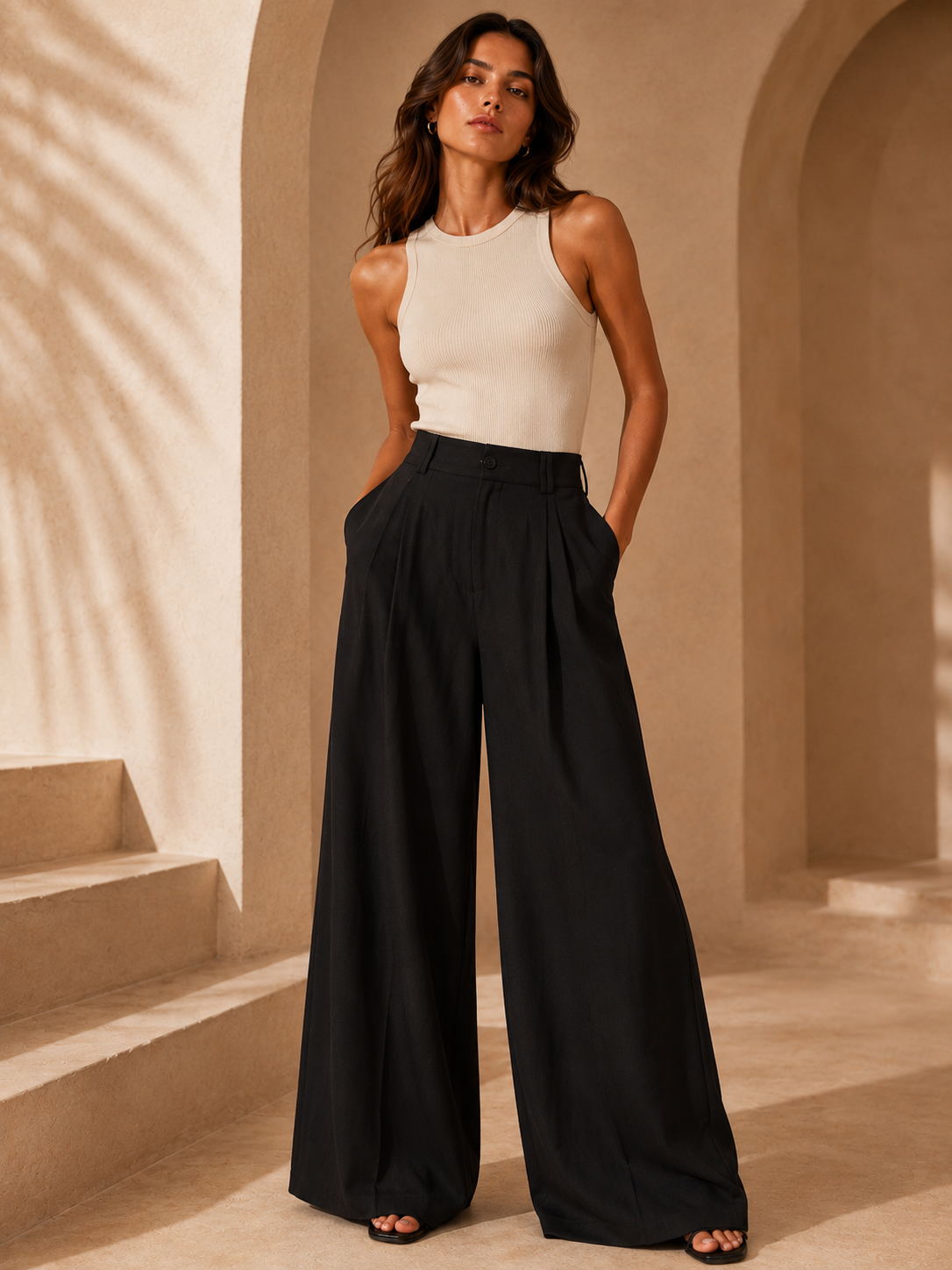 Essential Ribbed Tank & Wide-Leg Trouser Set