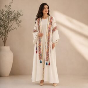 HAND MADE WHITE TATREEZ ABAY