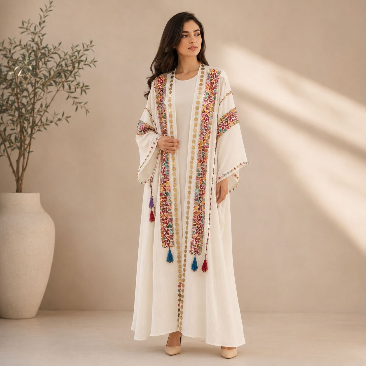 HAND MADE WHITE TATREEZ ABAY