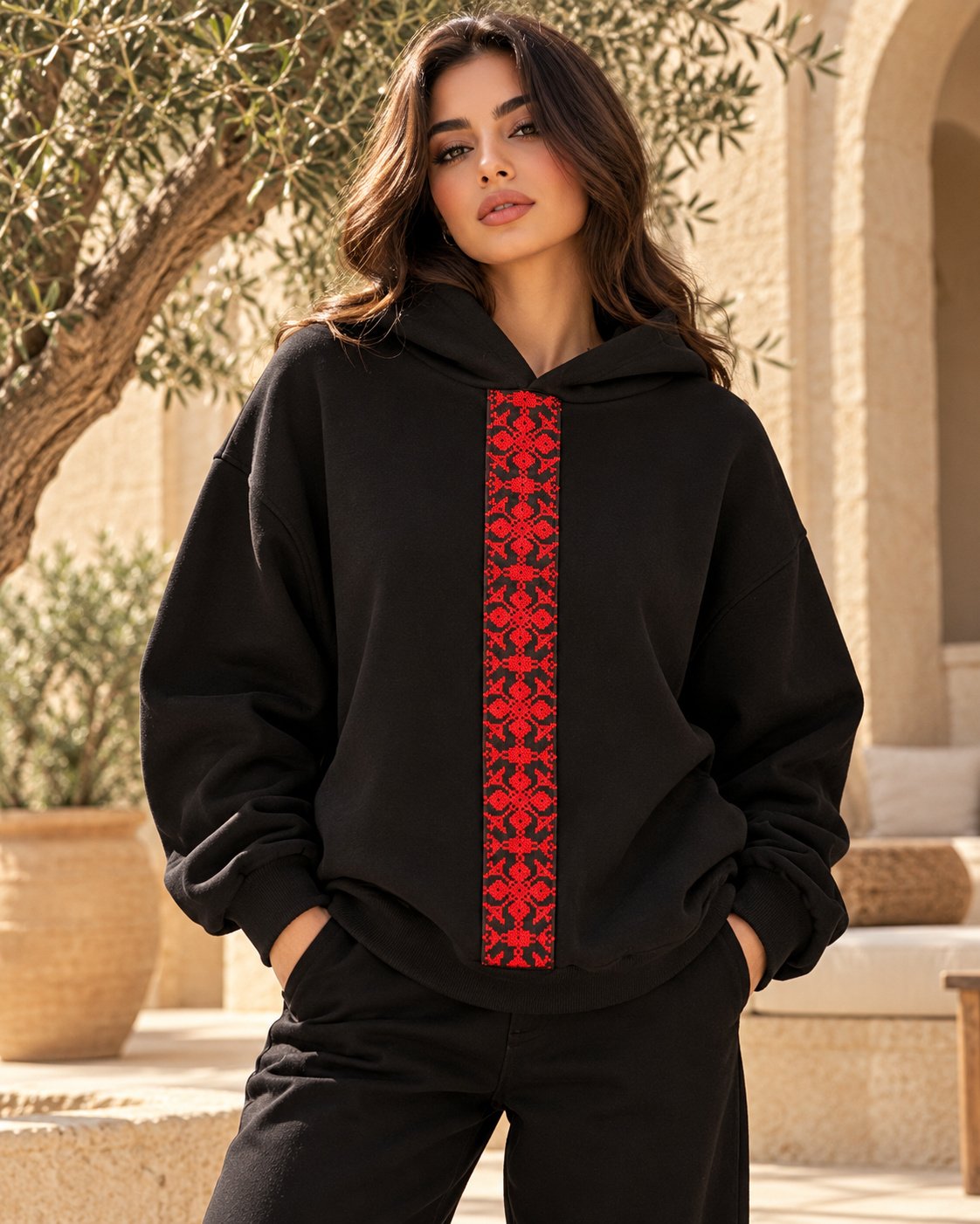 Unisex Palestinian Tatreez Vertical Ember Hoodie