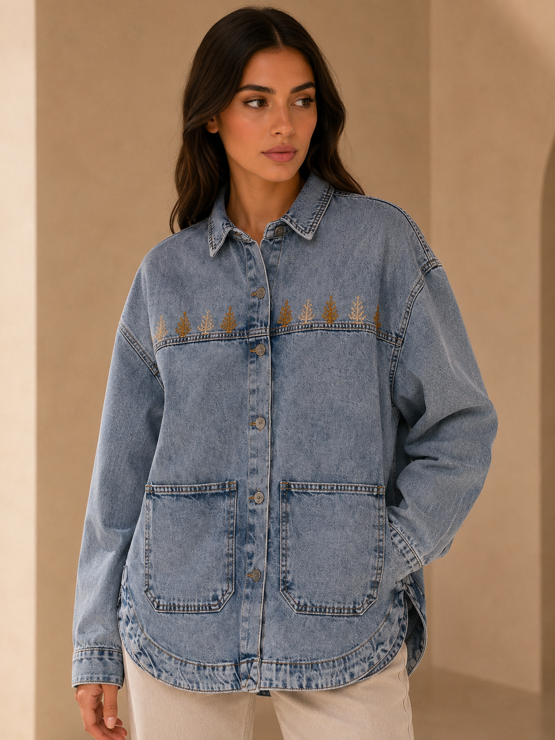 Olive Heritage Handcrafted Palestinian Tatreez Denim Overshirt