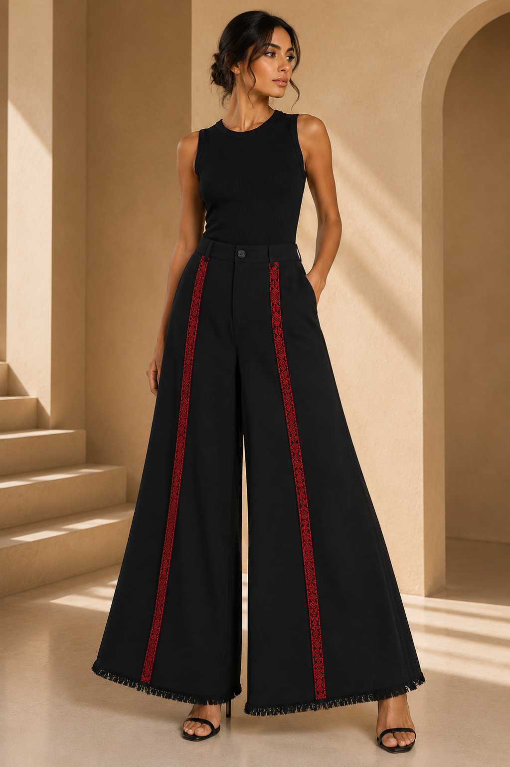 Tatreez Heritage Wide-Leg Pants