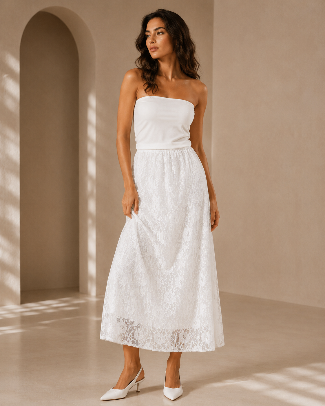 Edmonds Lace Midi Skirt – White