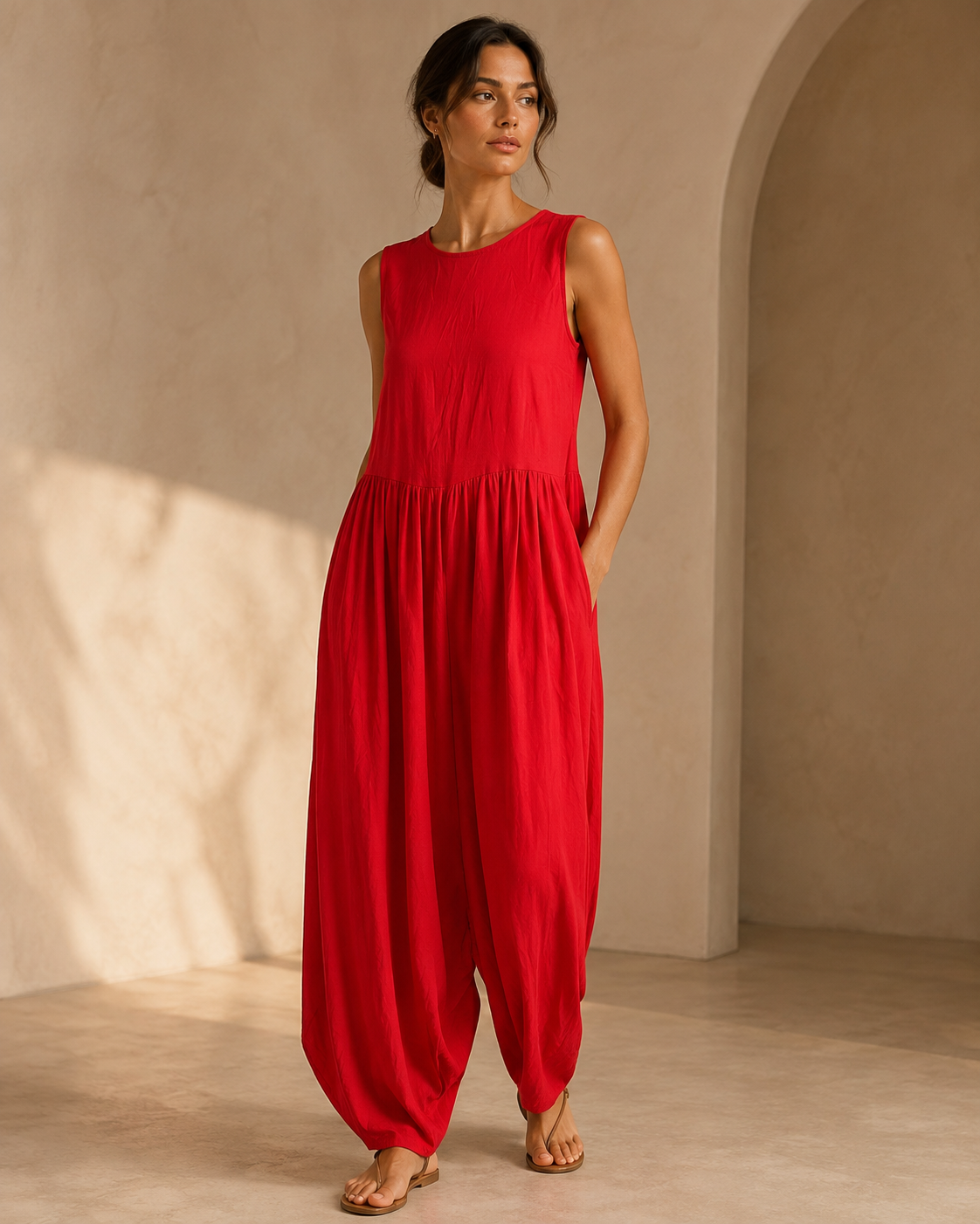 Edmonds Relaxed Balloon Jumpsuit – Red