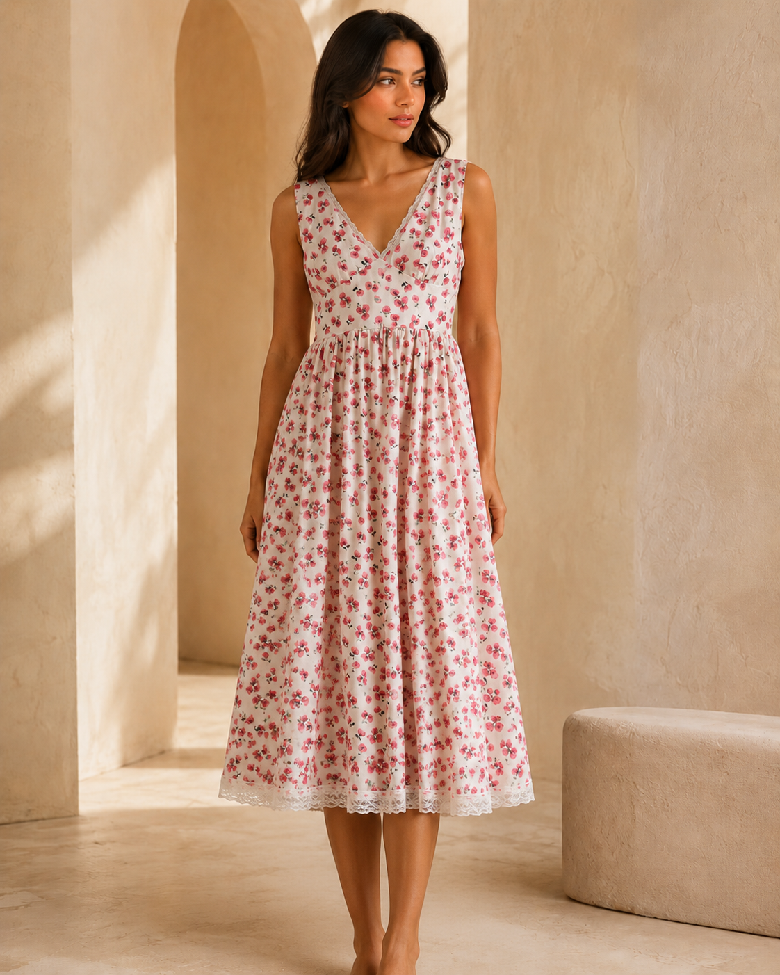 Edmonds Romantic Floral Lace-Trim Midi Dress