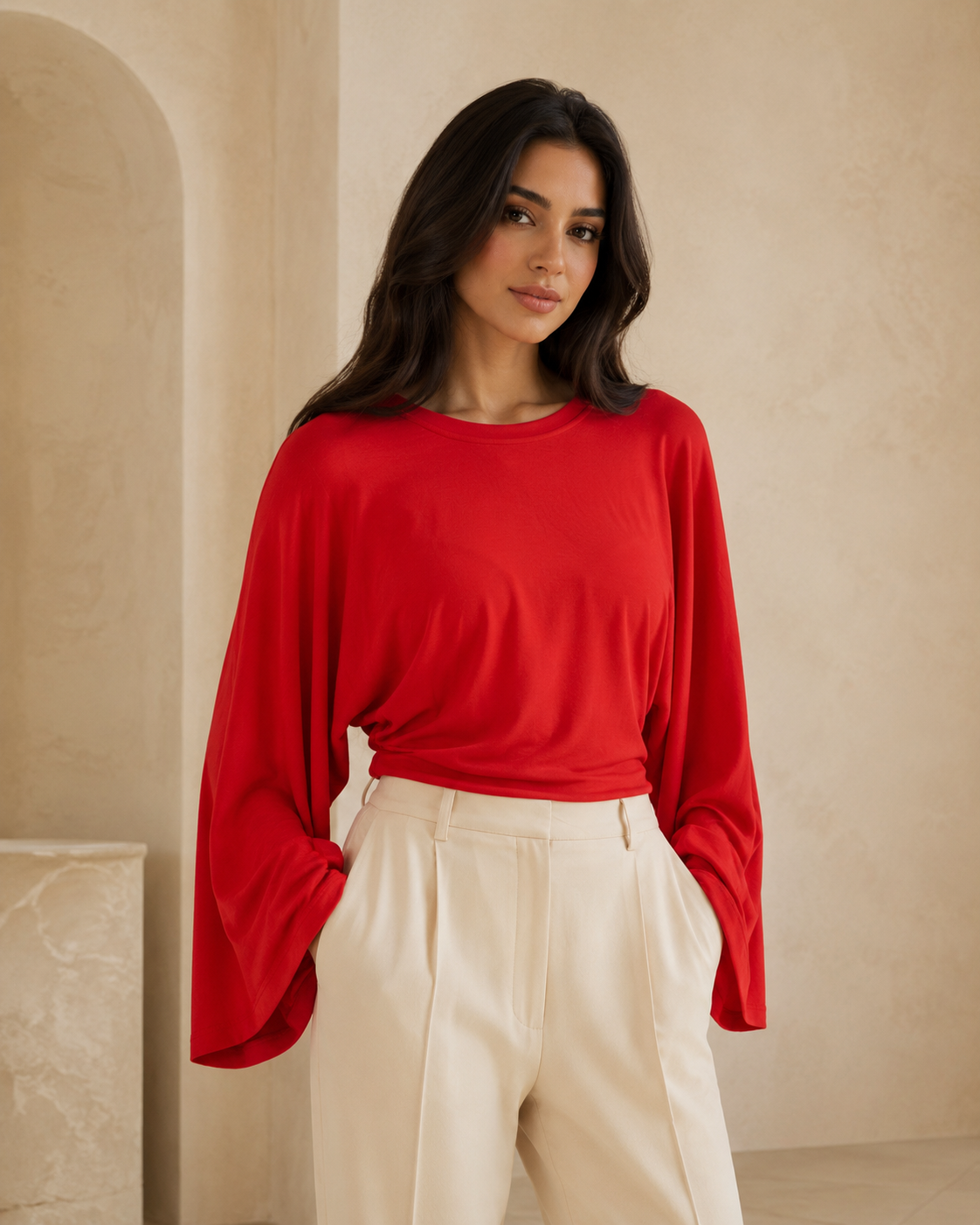 Edmonds Flowy Bell Sleeve Top – Red