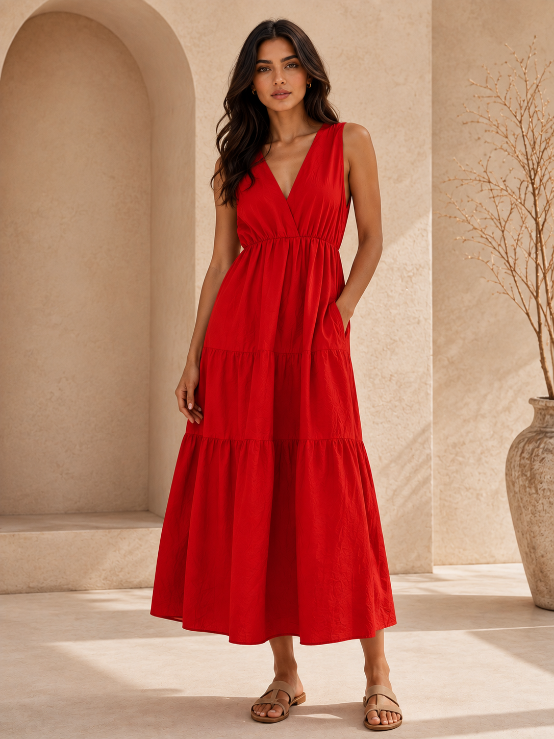 Edmonds Tiered V-Neck Maxi Dress