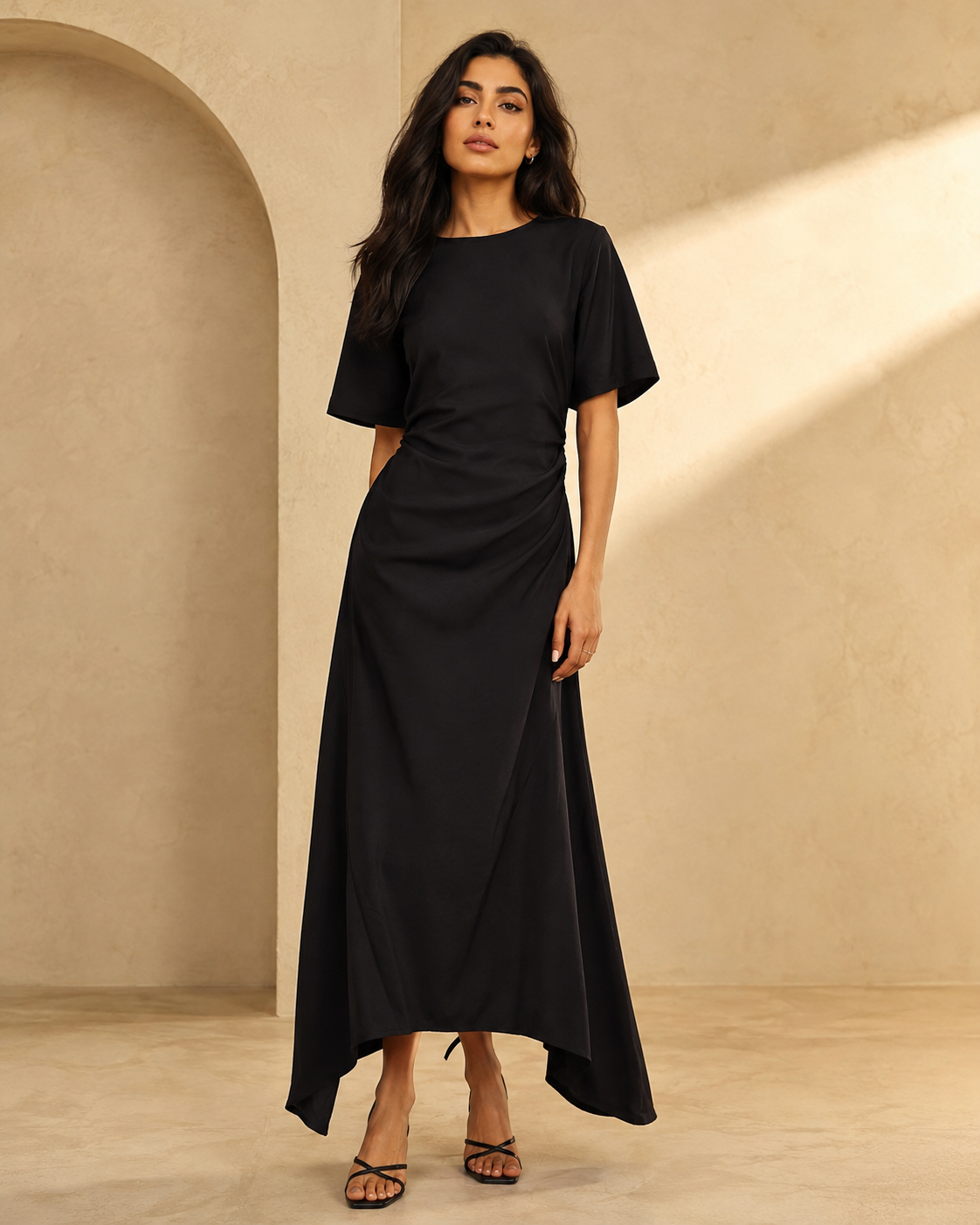 Edmonds Ruched Maxi Dress – Black