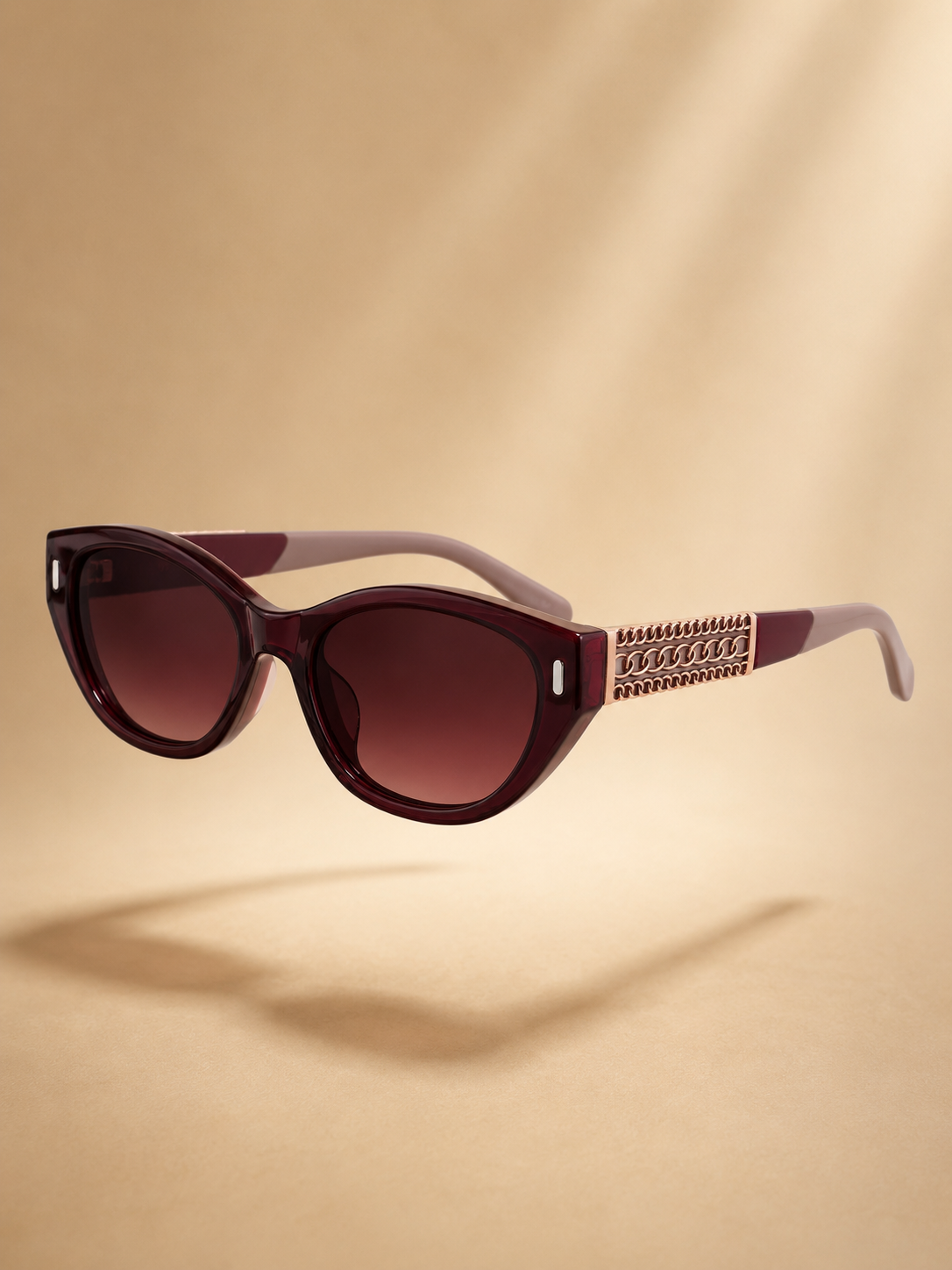 Burgundy Cat-Eye Sunglasses with Chain Detail