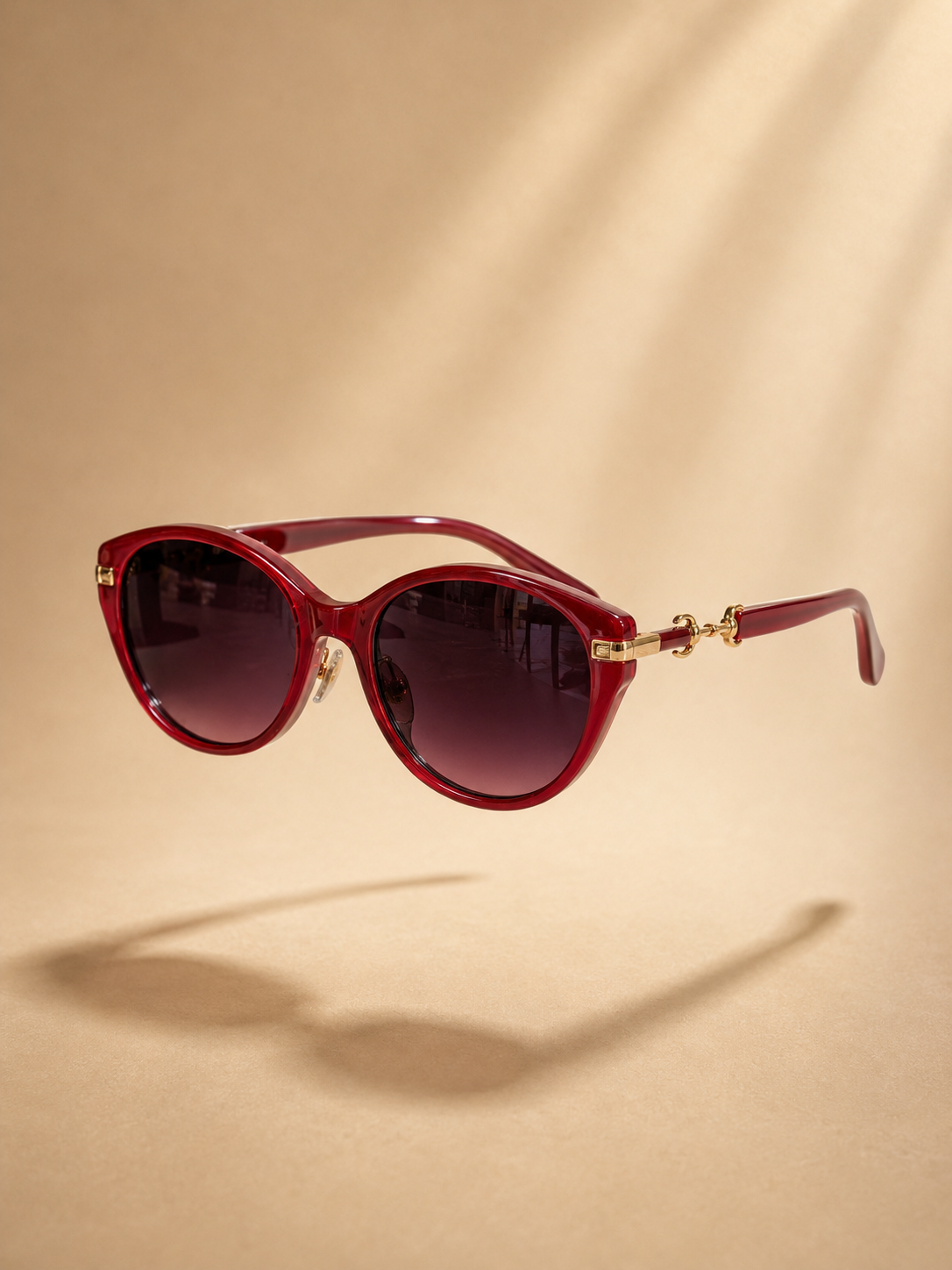 Ruby Red Oversized Sunglasses with Gold Detail