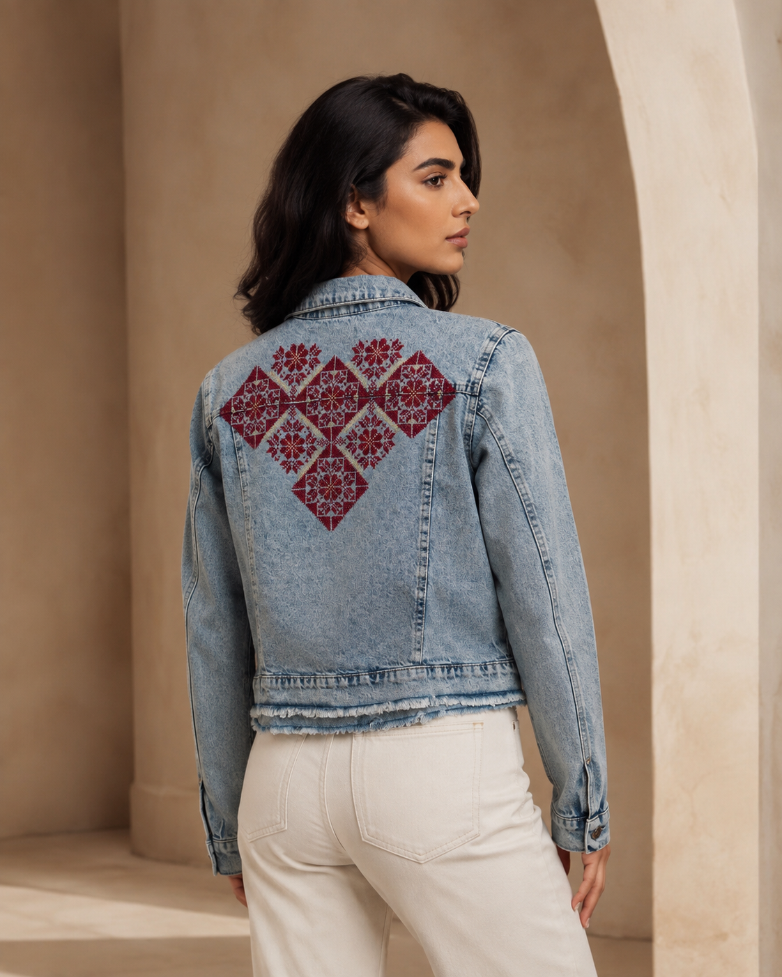 Edmonds Handmade Tatreez Cropped Denim Jacket – Diamond Heritage Edition