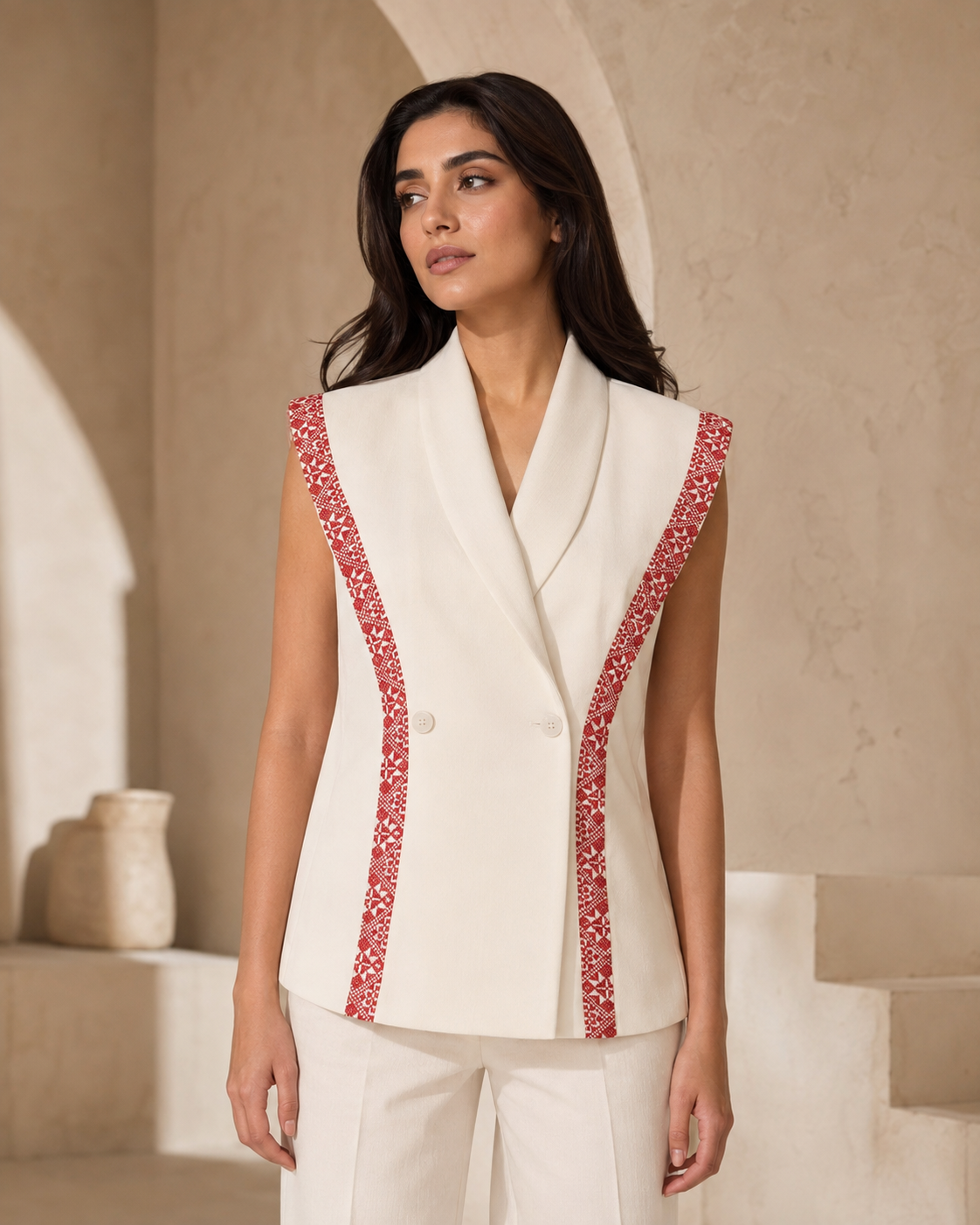 Edmonds Embroidered Tailored Vest – Soft Pink - Image 2