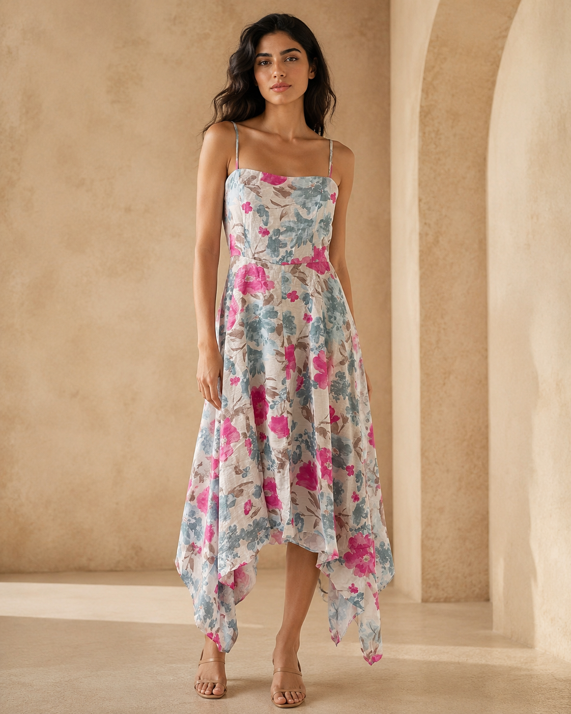 Edmonds Floral Asymmetric Midi Dress