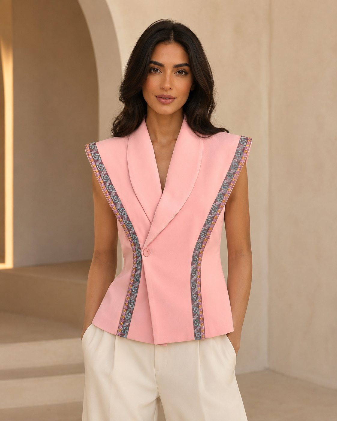 Edmonds Embroidered Tailored Vest – Soft Pink