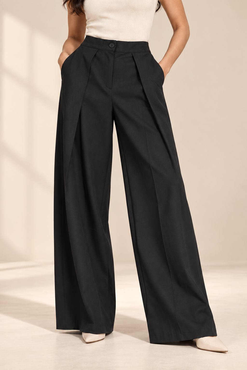 Elegant High-Waist Wide-Leg Trousers – Black - Image 2