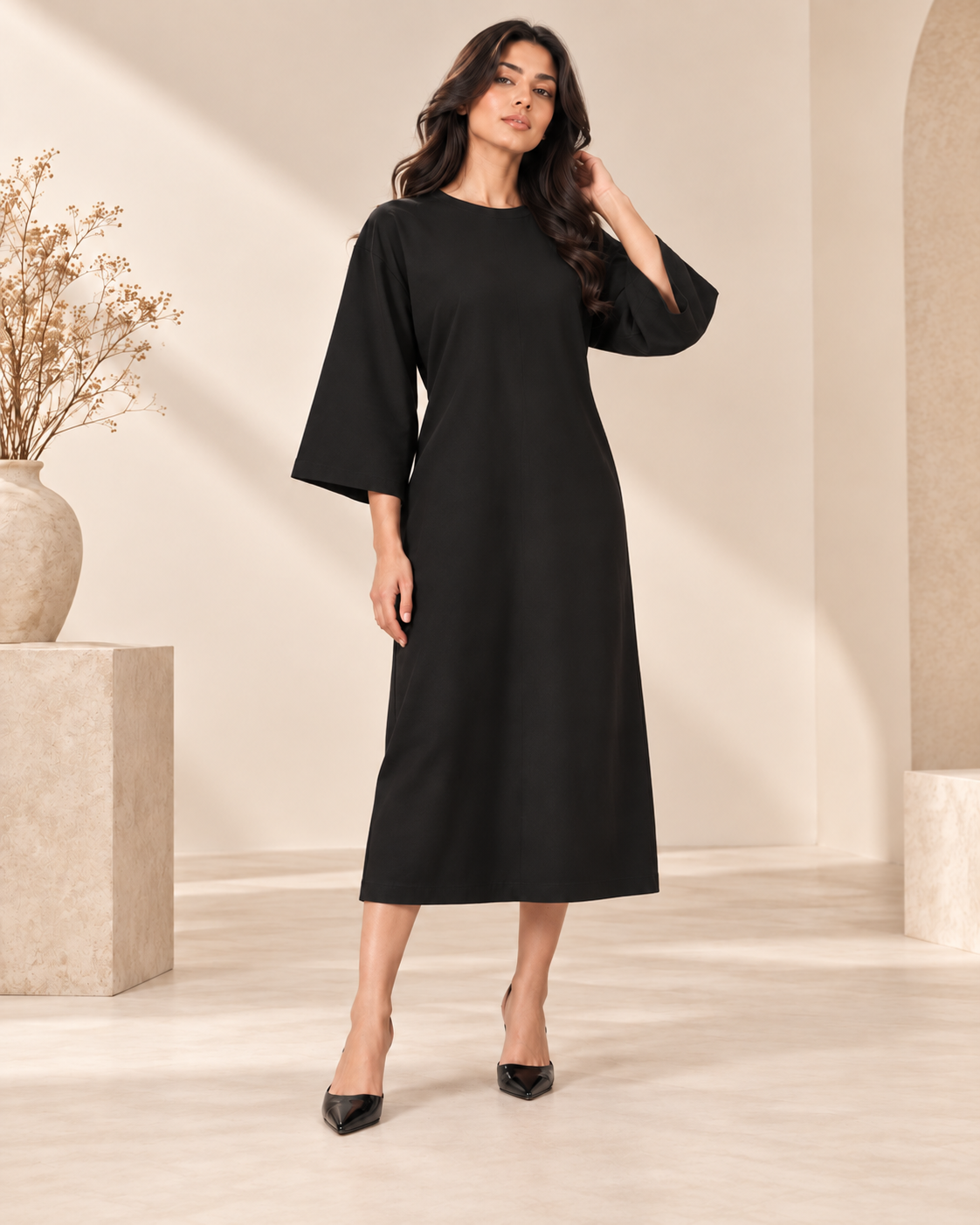 Essential Midi Dress – Black
