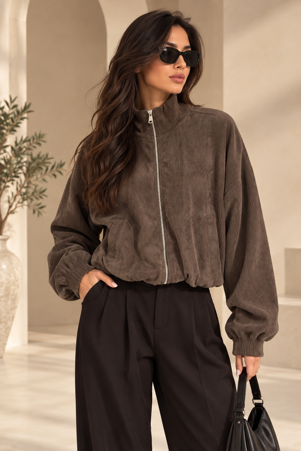 Mocha Corduroy Zip Jacket