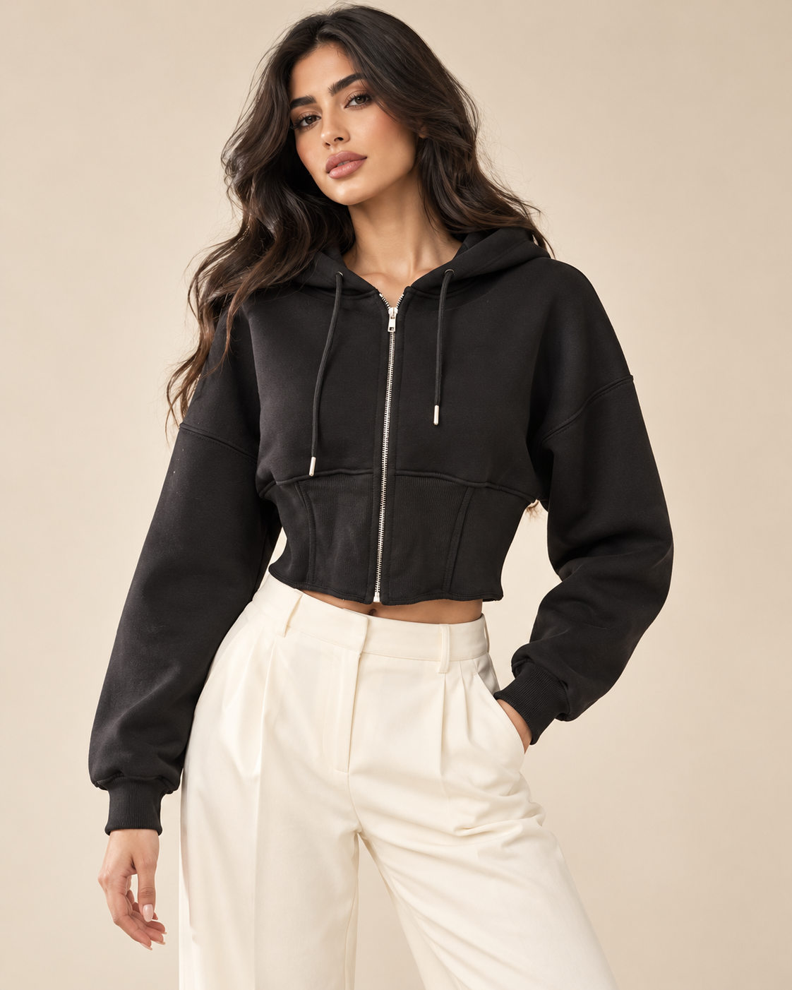 Corset Waist Cropped Hoodie