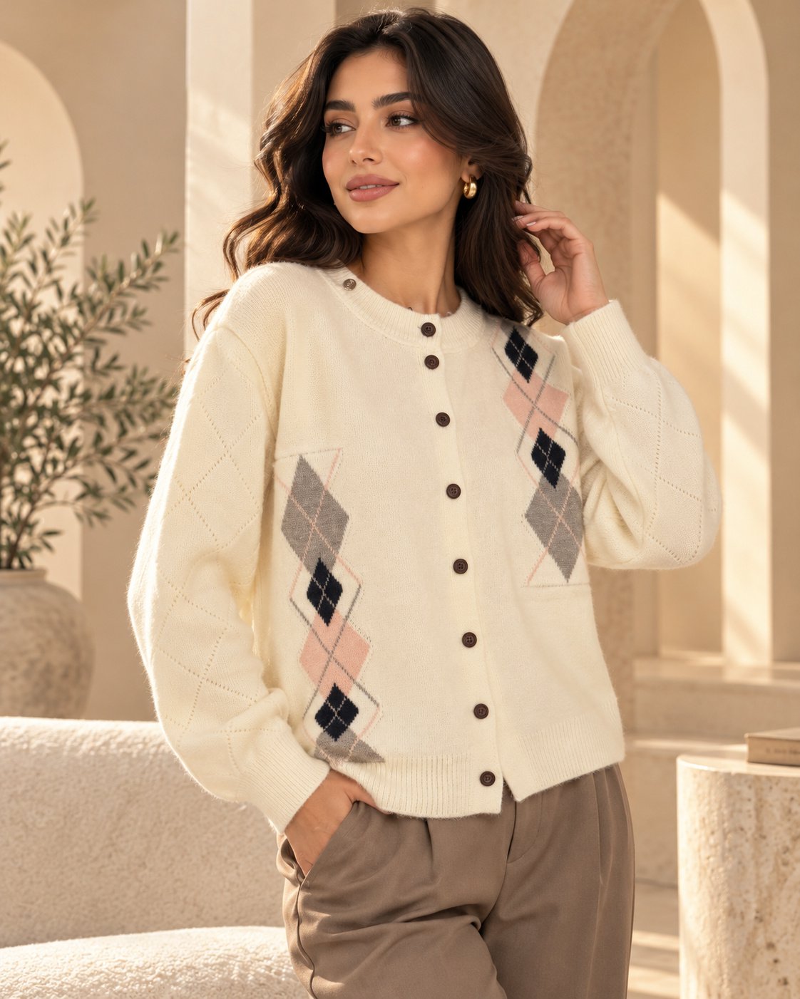 Amelia Argyle Knit Cardigan - Image 2