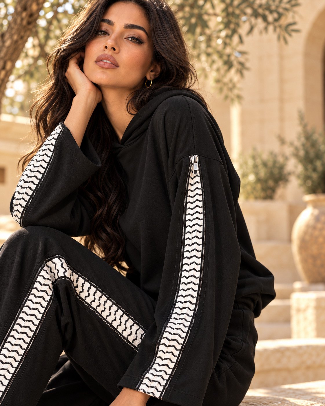Palestinian Keffiyeh Contrast Two-Piece Set