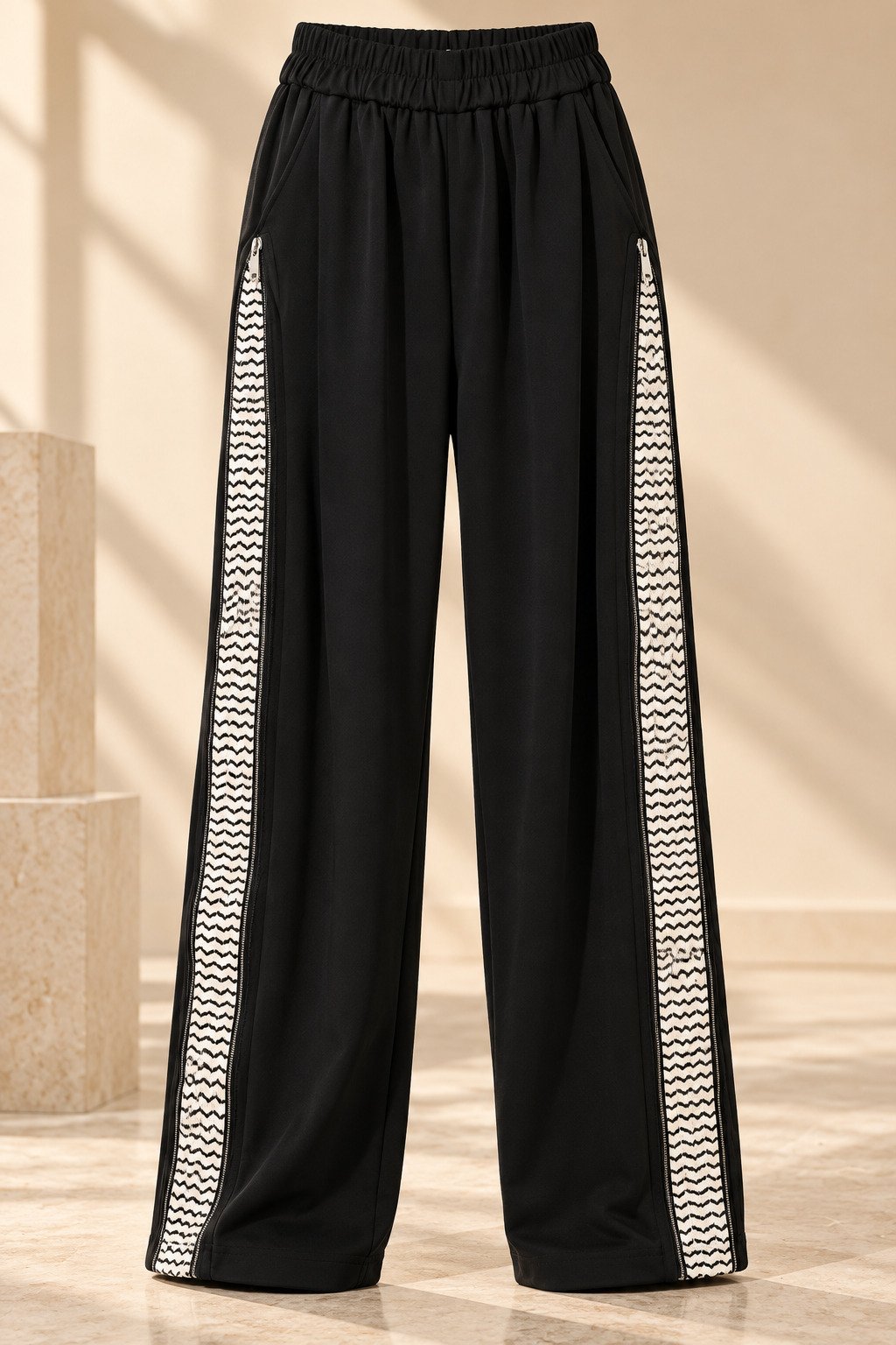 Palestinian Keffiyeh Wide-Leg Pants – Black