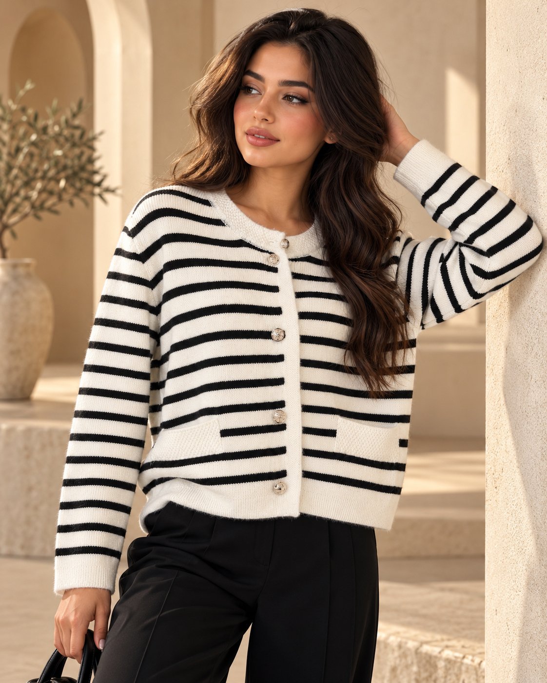 Classic Striped Knit Cardigan
