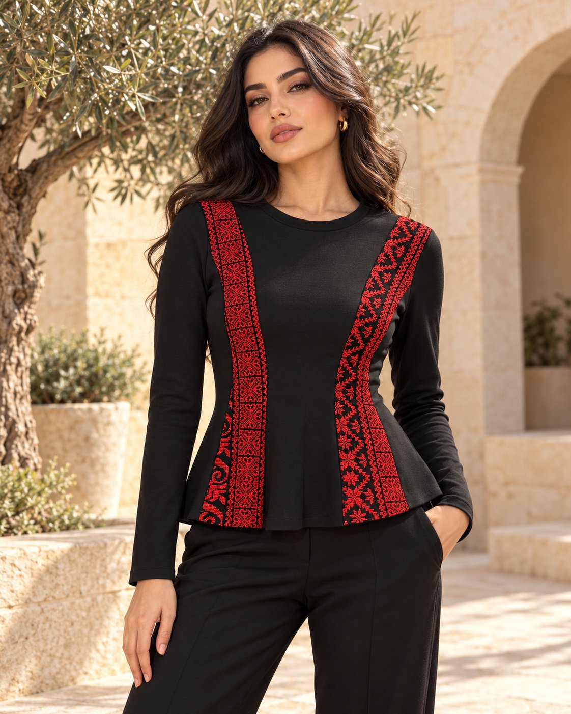 Ramallah Red Tatreez Peplum Top