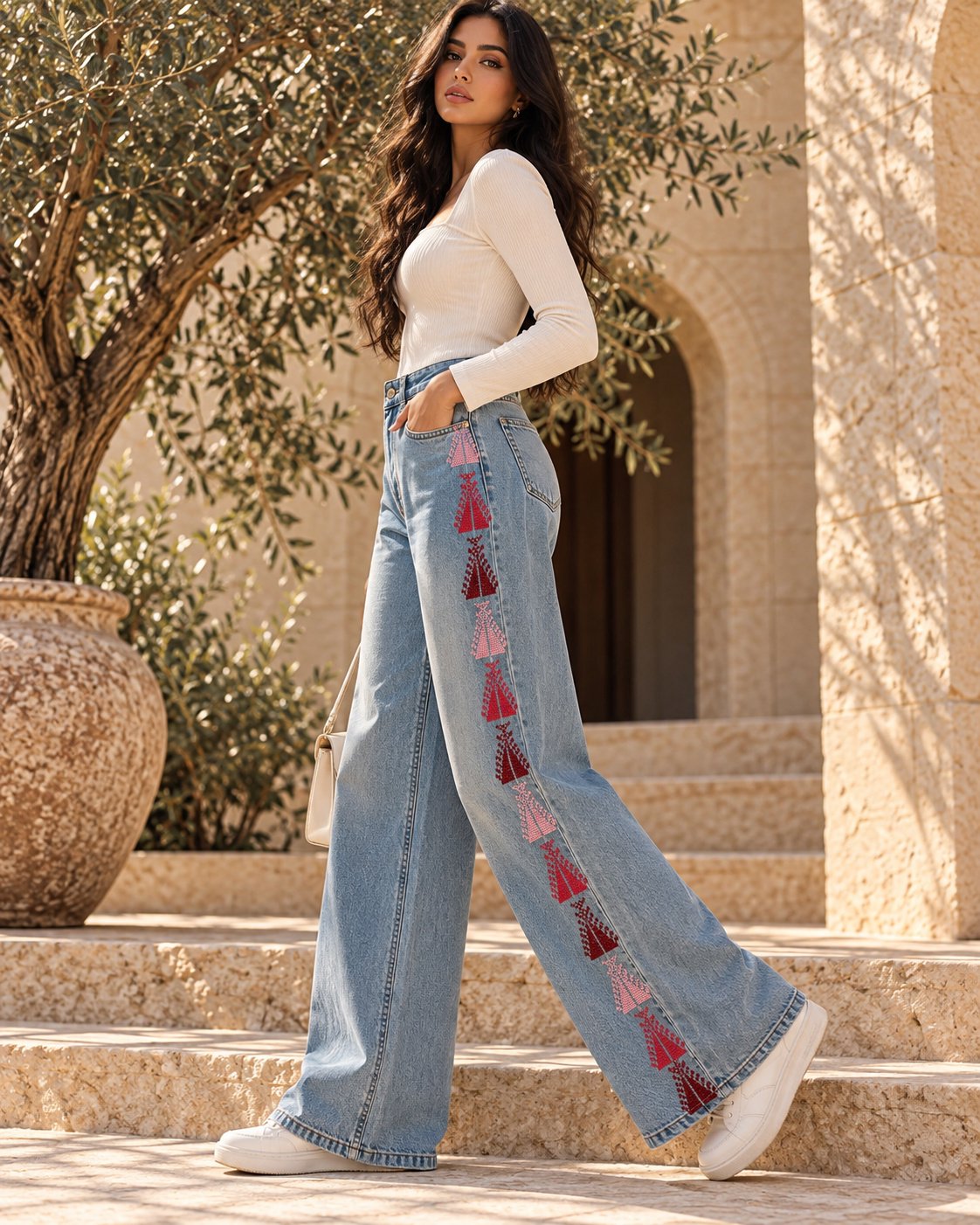 Palestinian Tatreez Heritage Wide-Leg Jeans