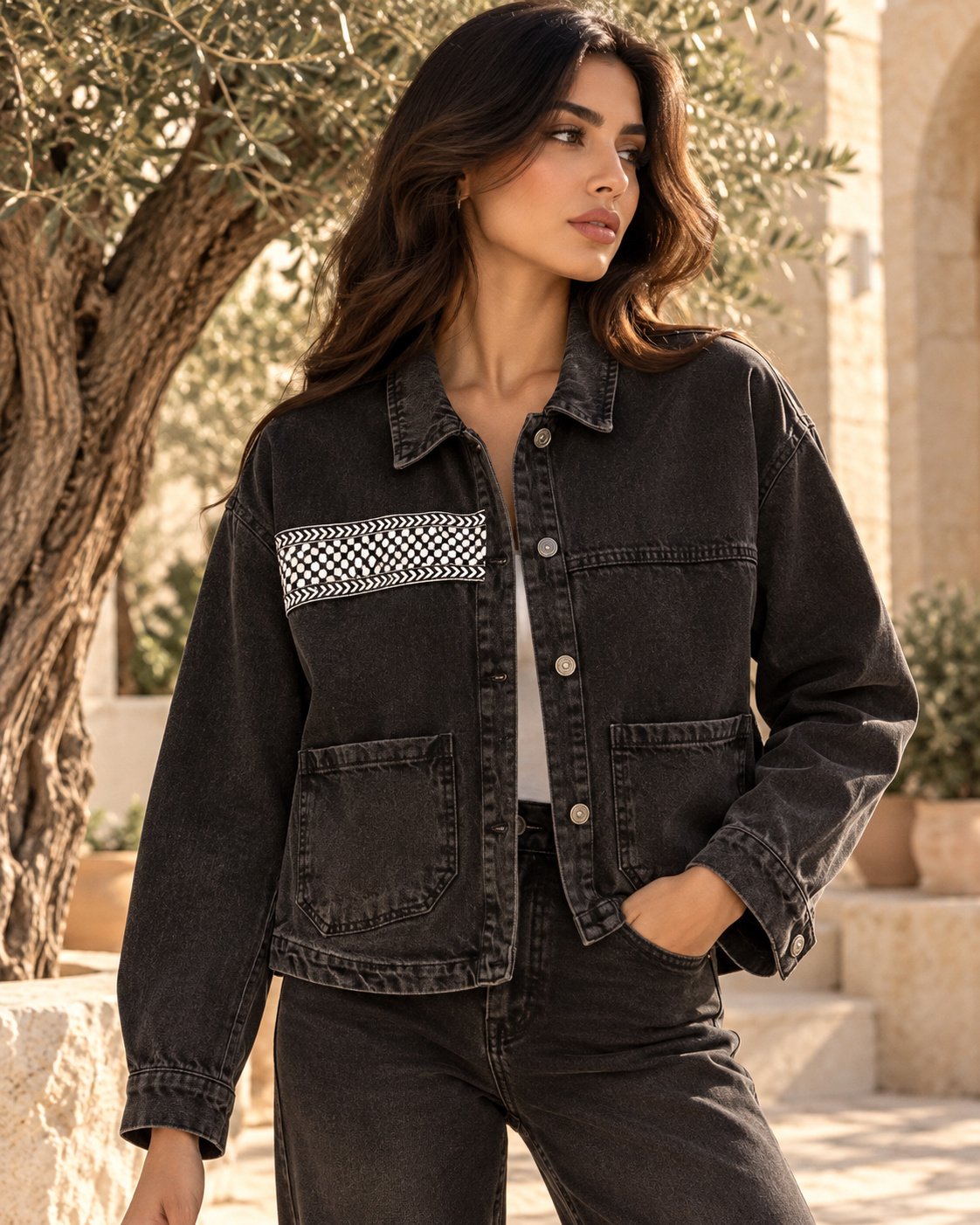 Kofiyeh Heritage Washed Denim Jacket – Vintage Black
