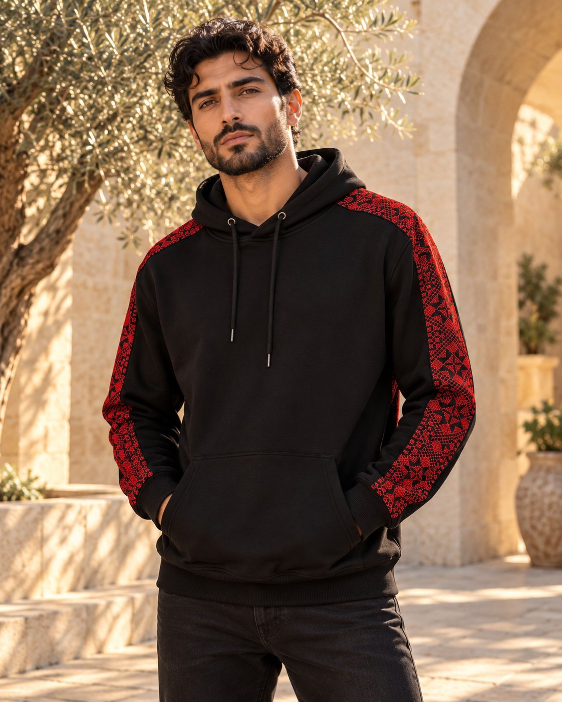 Hebron Heritage – Unisex Tatreez Stripe Hoodie