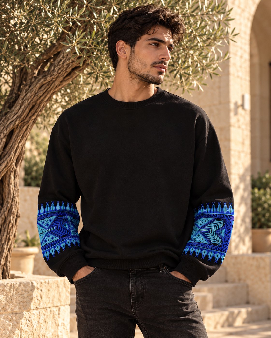 Nablus Blue Tatreez Unisex Sweatshirt