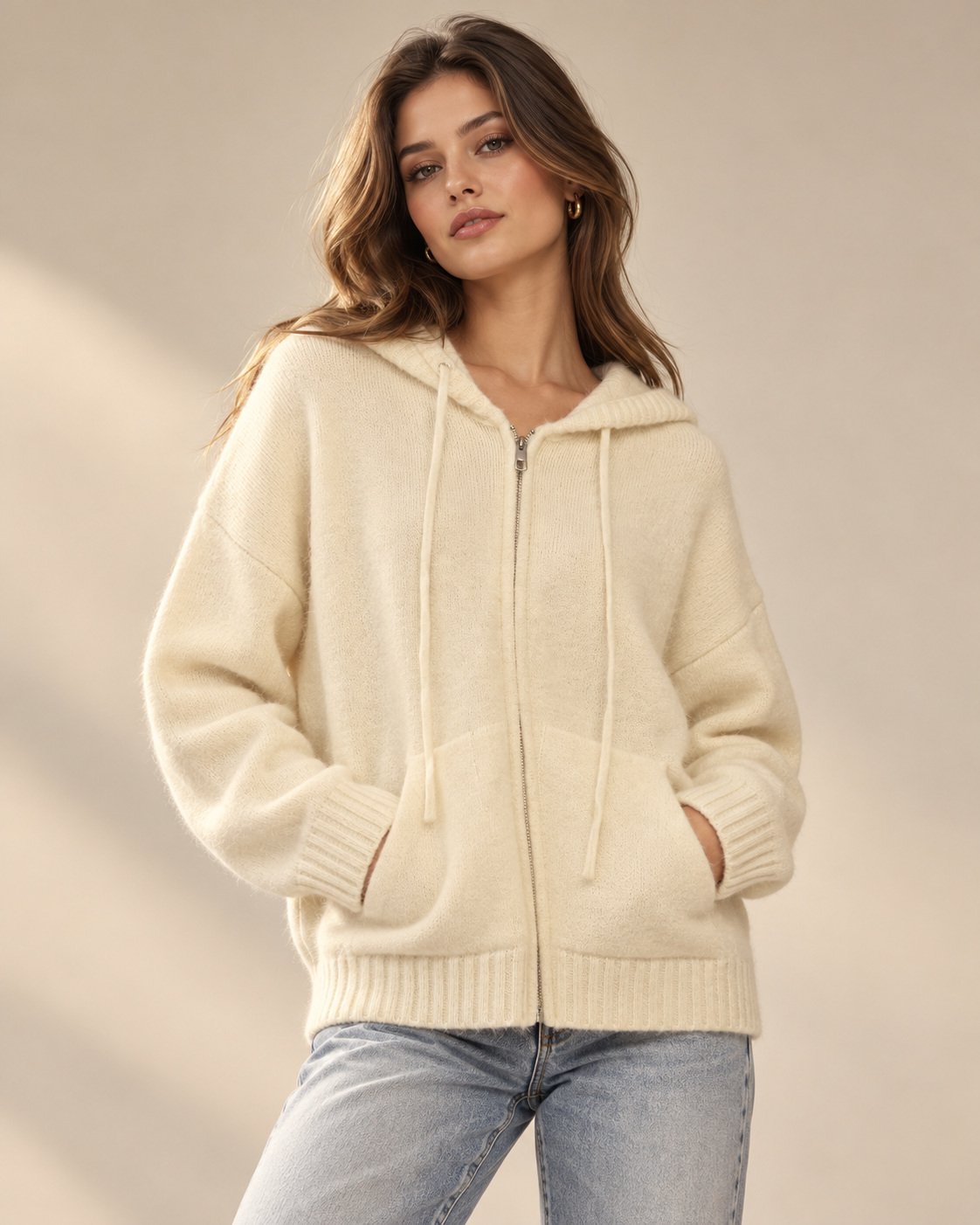 Cozy Luxe Knitted Zip-Up Hoodie (one size)