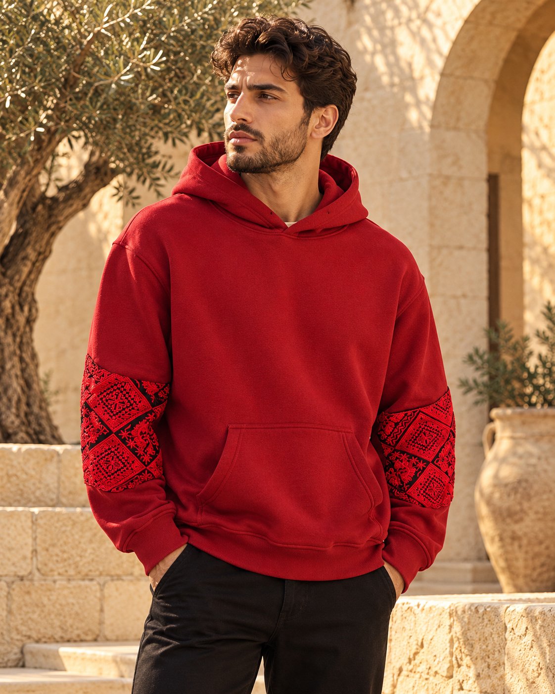Unisex Burgundy Palestinian Tatreez Embroidered Hoodie