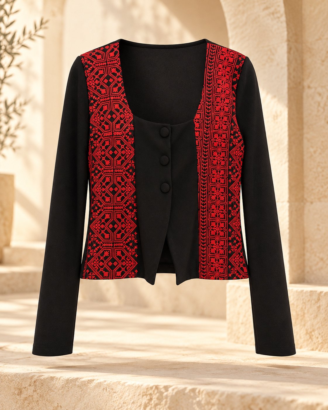 Ramallah Heritage Red Tatreez Jacket - Image 3