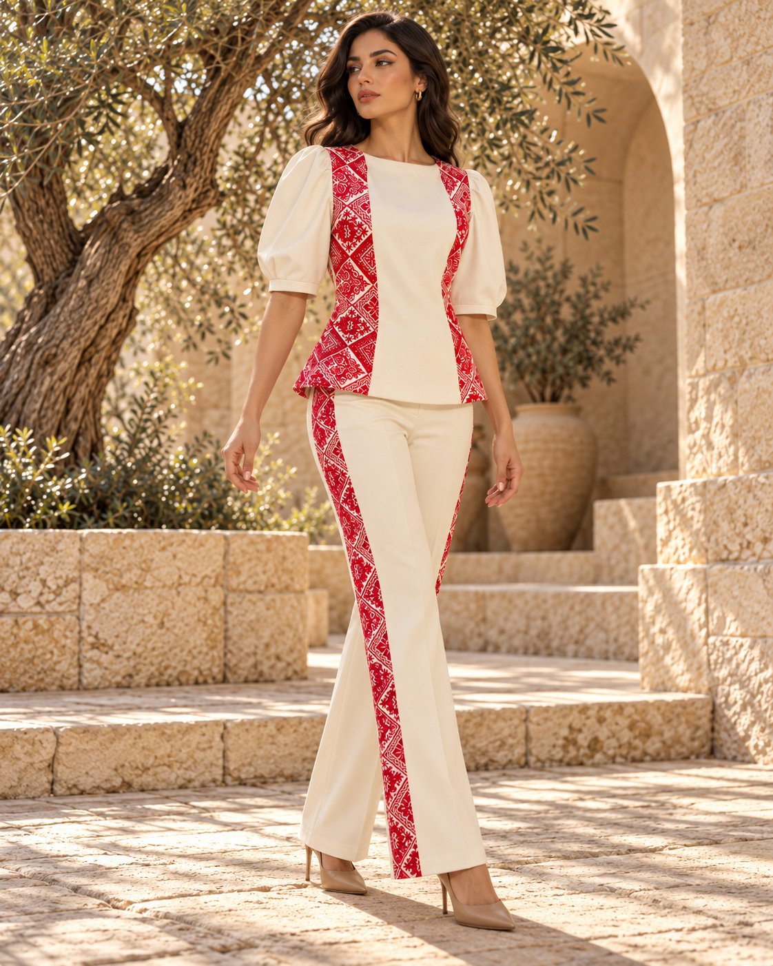 Palestinian Tatreez Puff Sleeve Top & Pants Set